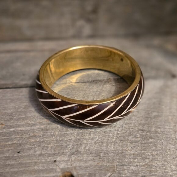 Brass and Bone Brown White Cuff Bracelet - Picture 3 of 5